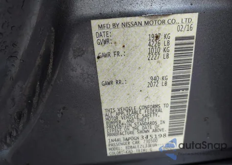 2016 Nissan Altima 2.5 S from USA, damaged, VIN 1N4AL3AP0GN345198